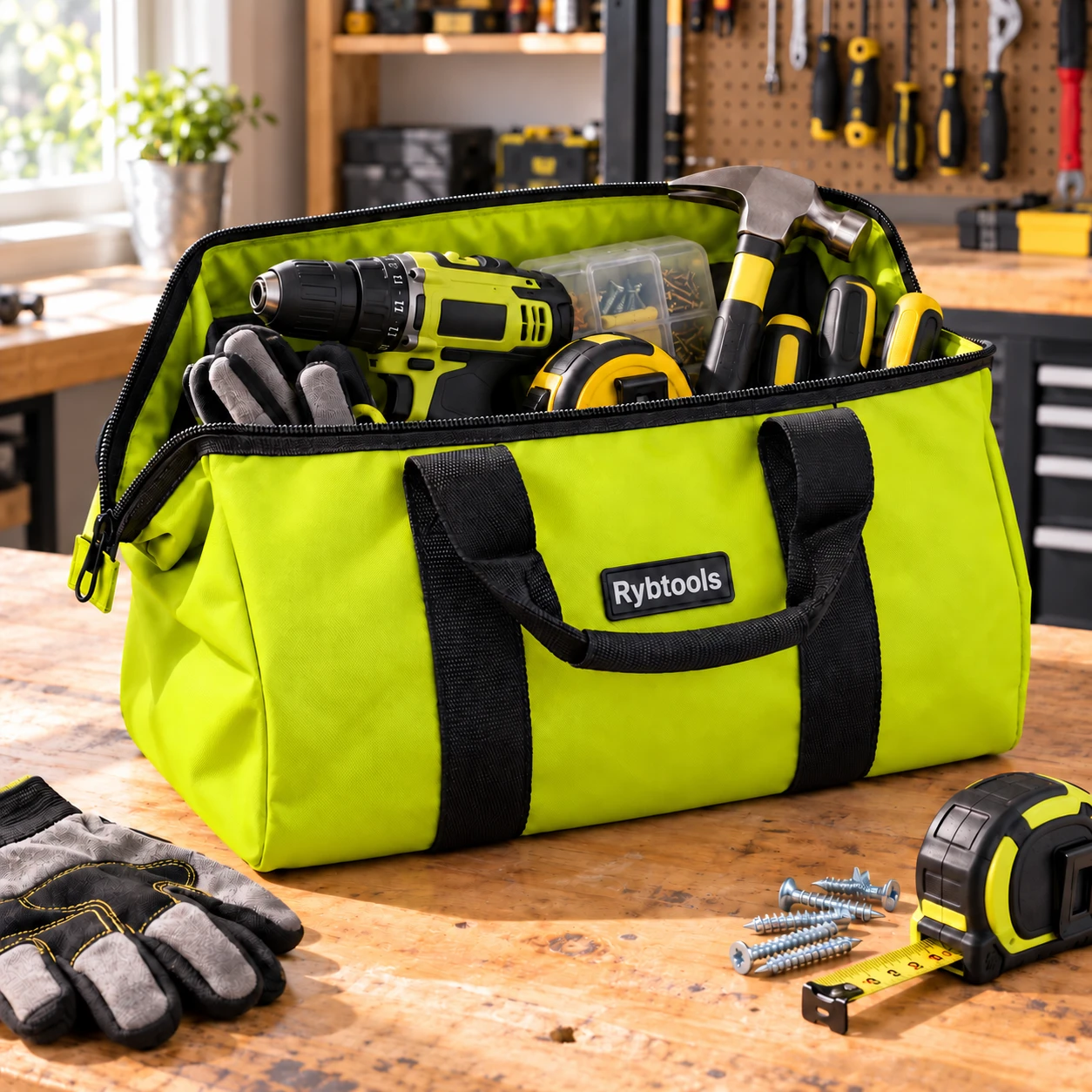 The bag open on a workbench